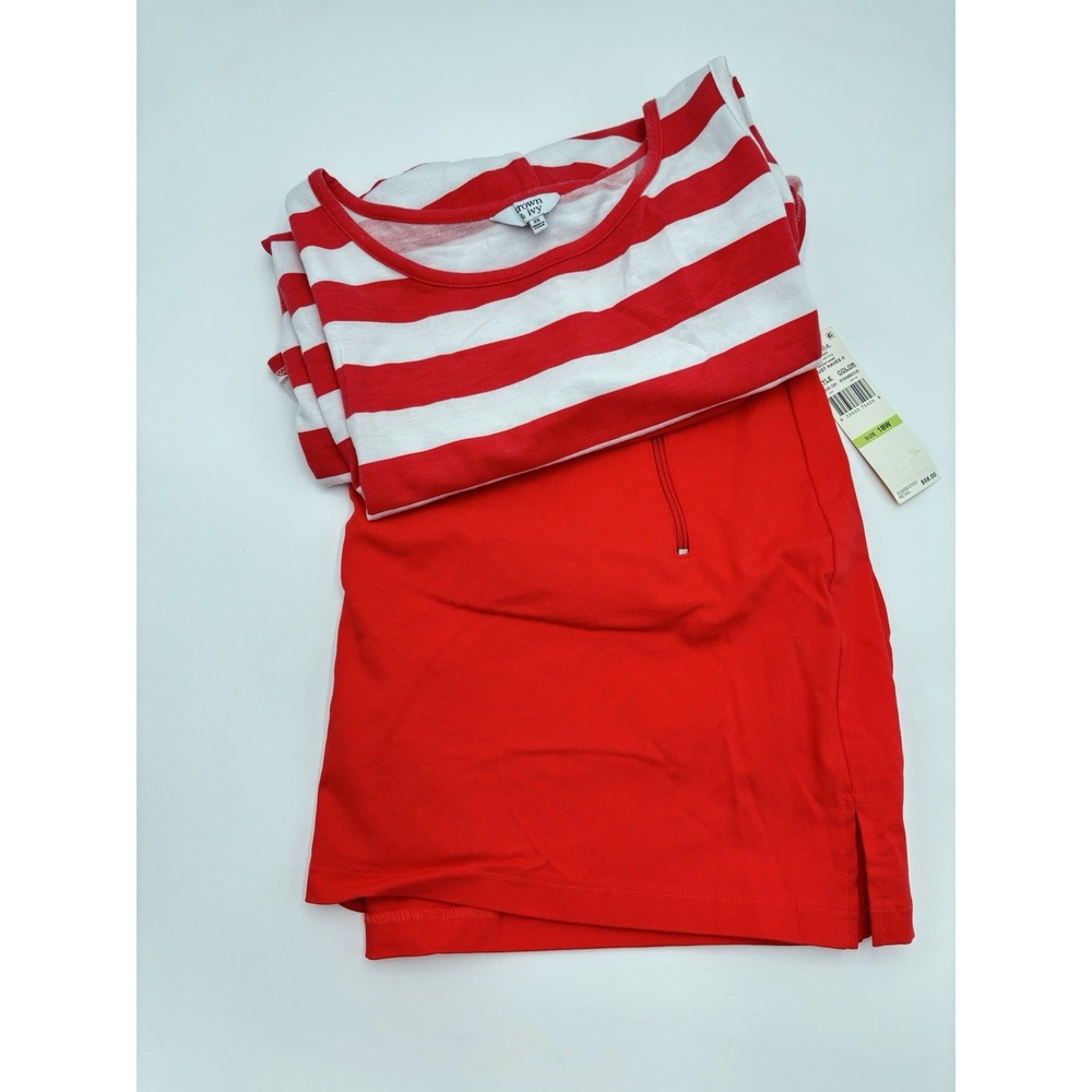 Ruby Rd Skort 18W Red Pull On Skort + Crown & Ivy 3X Red White Stripe Tank Set